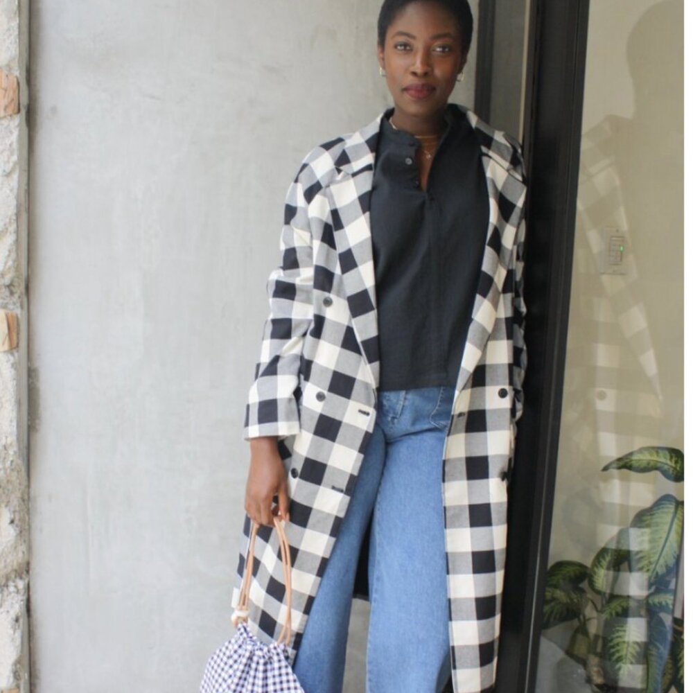 Loup Hannah Trench in Navy Gingham Plaid XS